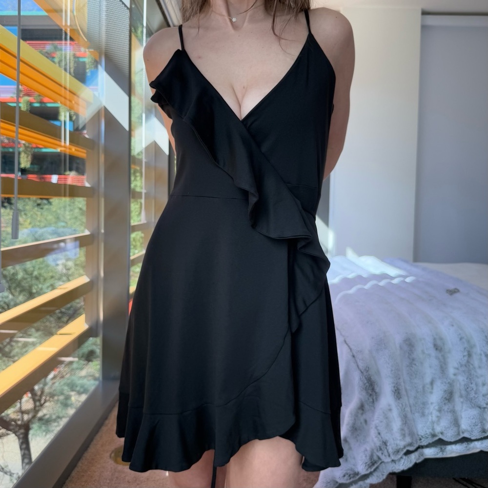 Susana Monaco Black Ruffle Wrap Dress